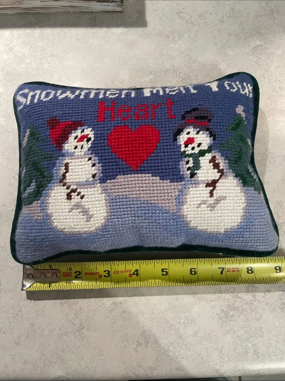 Holiday Snowmen Heart Decorative Needlepoint Pillow